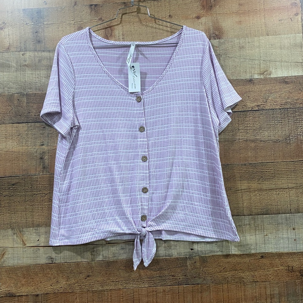 New With Tags New York Collection Lavender Tie Front Top Size 2X